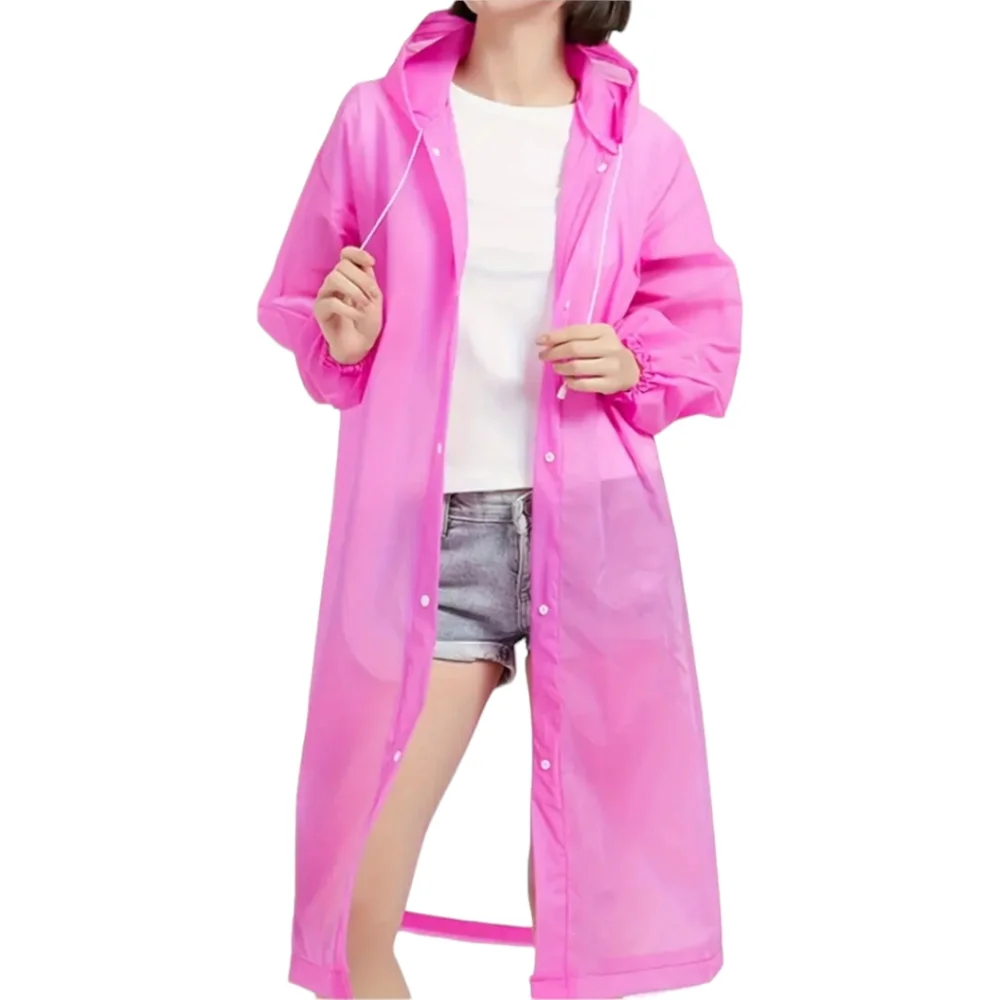 EVA Women's Portable Rain coat, Windproof And Waterproof, Thick, Pink - Picture 2 of 5